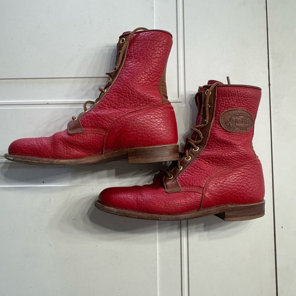 Justin Vintage Womens Sz 6B Roper Red Leather Lace Up Boots